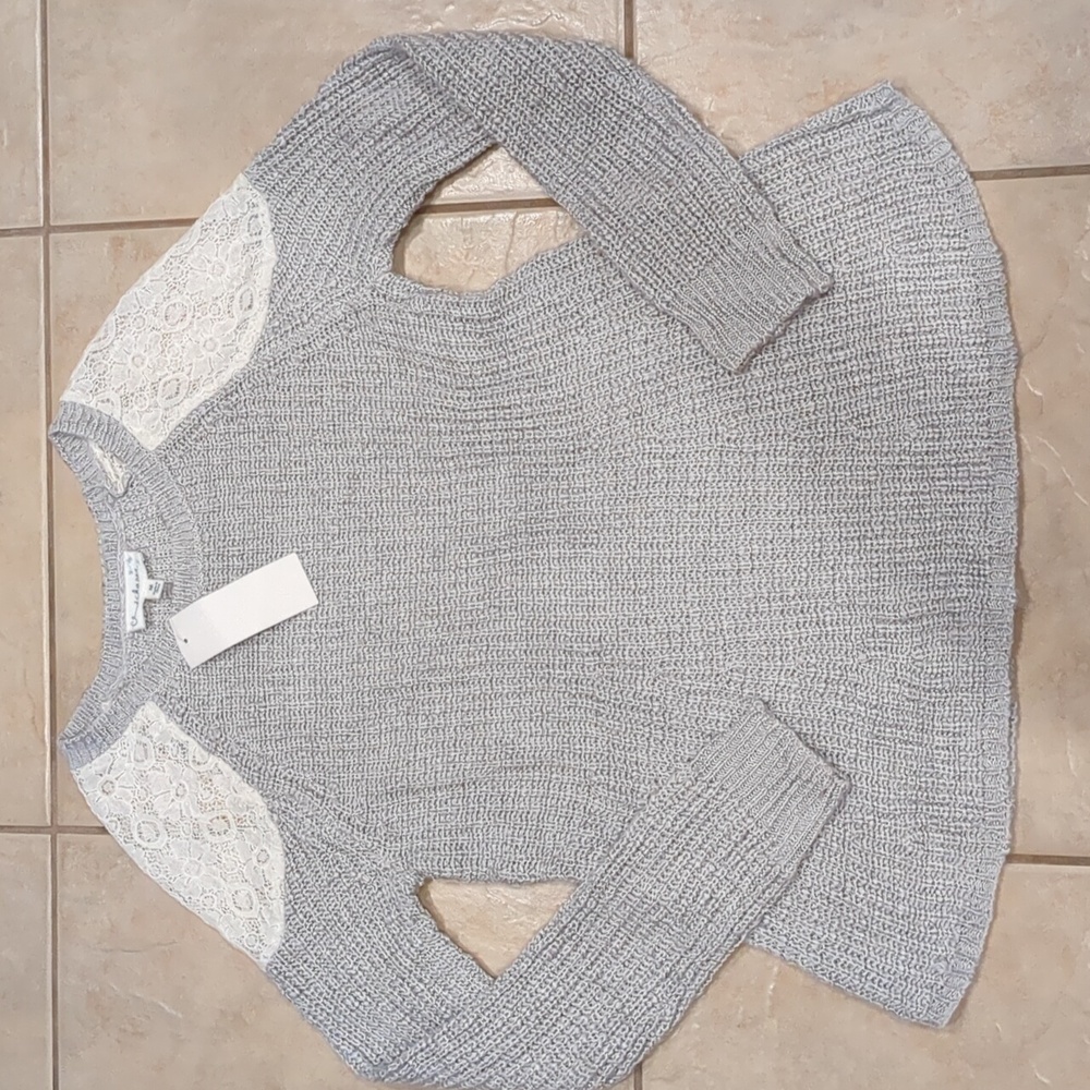 Cloud Chaser Gray Knit Sweater With Lace Accents Size Medium NWT